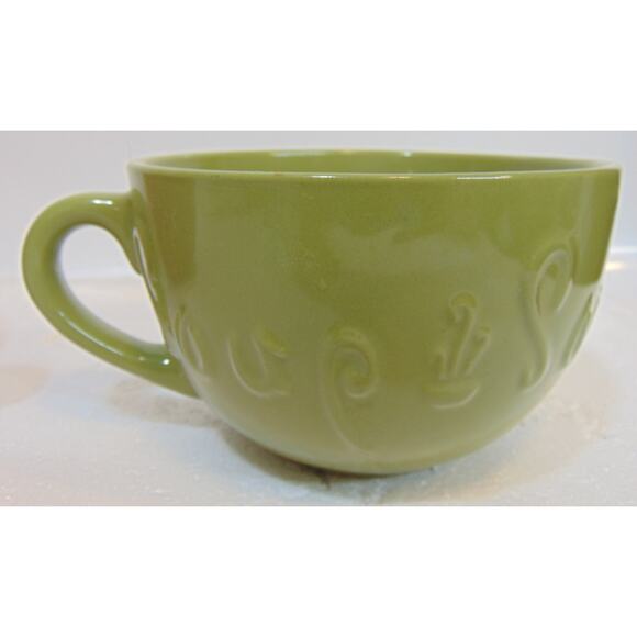 Soup Bowls With Handles KIC Stoneware Chili Green Brown 5" Embossed Letters VTG - Picture 6 of 11